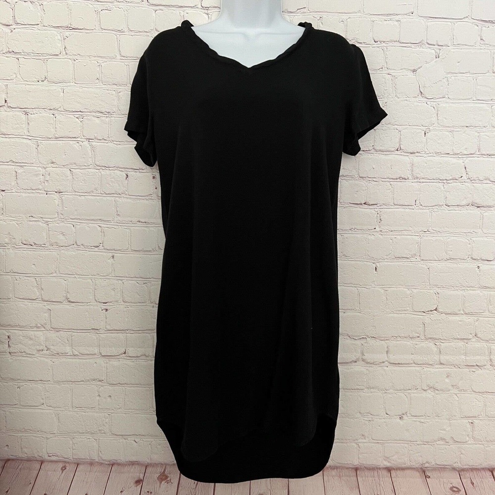 Cloth & Stone Women's Black Stretchy V-Neck Short Sleeve Midi T-Shirt Dress - S